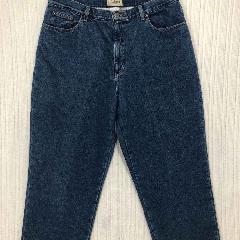 LL Bean Original Fit Relaxed Floral Flannel Lined Jeans Dark Wash Mens 20 M/T